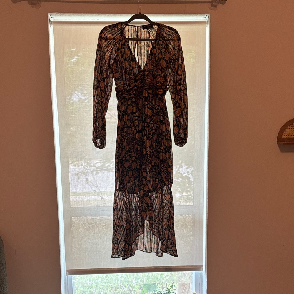 MINKPINK Black and Brown Floral High-Low Midi Dress